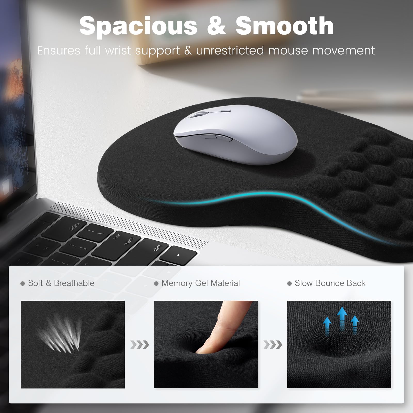 Ospelelf Set 3 in 1 con poggiapolsi e tappetino ergonomico per mouse
