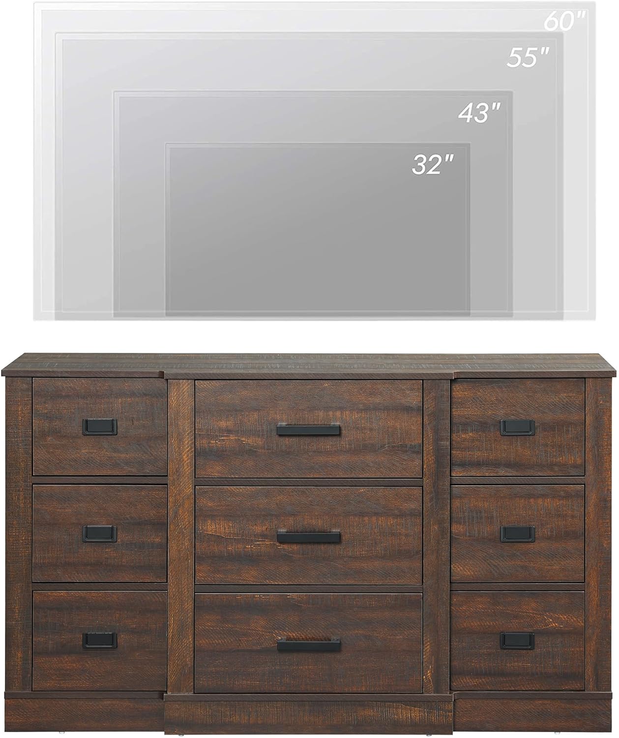 WAMPAT 9 Drawers Dresser, 52.4-inch Wide Wooden Chest of Drawers for Bedroom,Farmhouse Dresser TV Stand for 60 inch TVs in Living Room,Bedroom,Hallway,Dark Brown