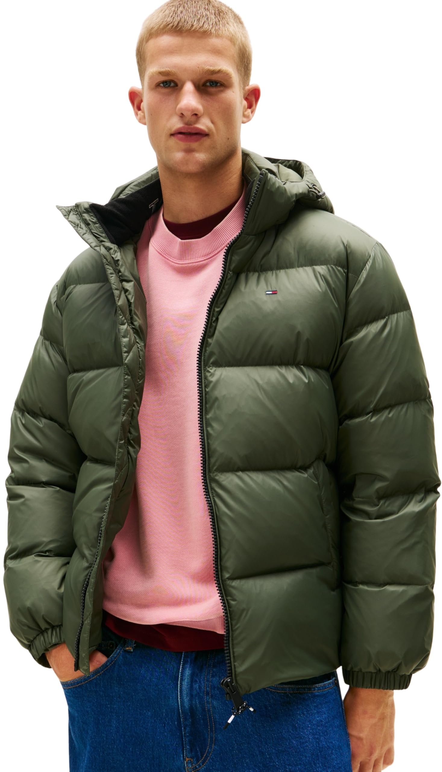 Tommy Jeans Men’s Warm Essential Down Puffer Jacket, Green (Pewter Green), 3XL