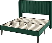 Vista 9 de Allewie Marco de cama de tamaño matrimonial/plataforma tapizada de terciopelo, cabecero con alas capitoné de canal vertical/listones de madera Verde