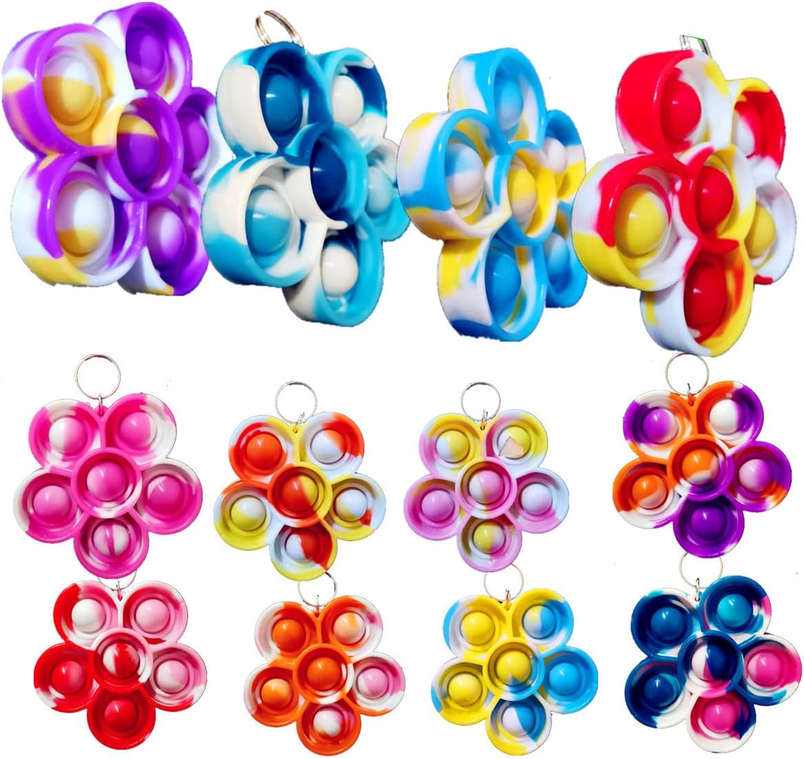 20 pcs Rainbow Spring Flower Mini Pop Silicone Bubble Fidget Toys, Autism Special Sensory Spring Party Favors Gifts for Family, Adult and Kids