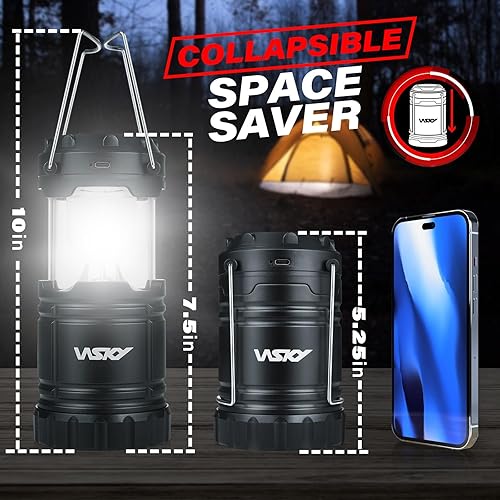 Miniatura 7 de Wsky Paquete de 4 faroles solares para campamento, luces LED recargables, base magnética y gancho plegable para colgar, lámpara plegable que