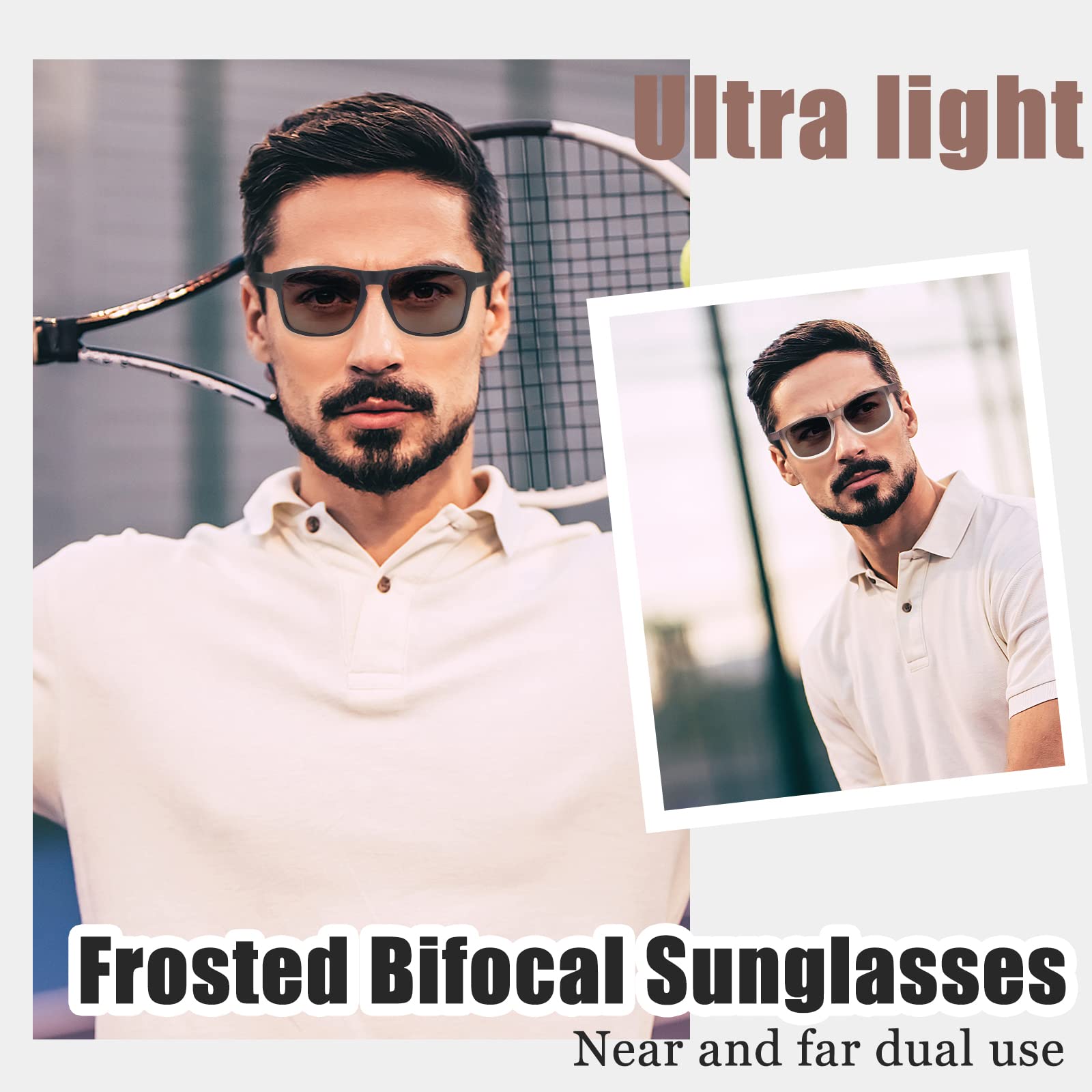 E & R Elegant Rabbit Bifocal Reading Sunglasses Men Outdoor Sunglasses Fashion Bifocal Sun Readers UV Protection (Grey, 3.0 - Image 2