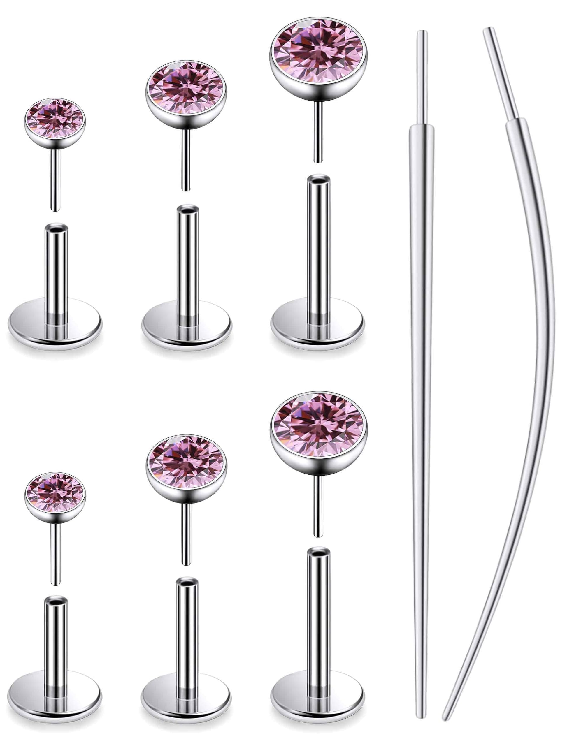 Lsnevsie 20G 18G 16G Astm F136 Titanium Threadless Flat Back Earrings Nose Ring Studs G23 Titanium Push In Tragus Forward Helix Conch Cartilage