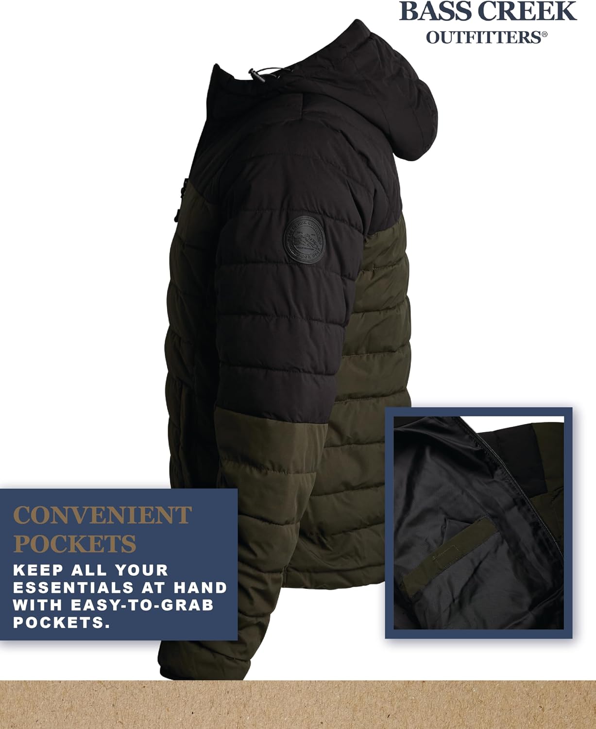 Bass Creek Outfitters Mens Puffer Jacket - Weather Resistant Midweight Quilted Warm Insulated Winter Coats for Men