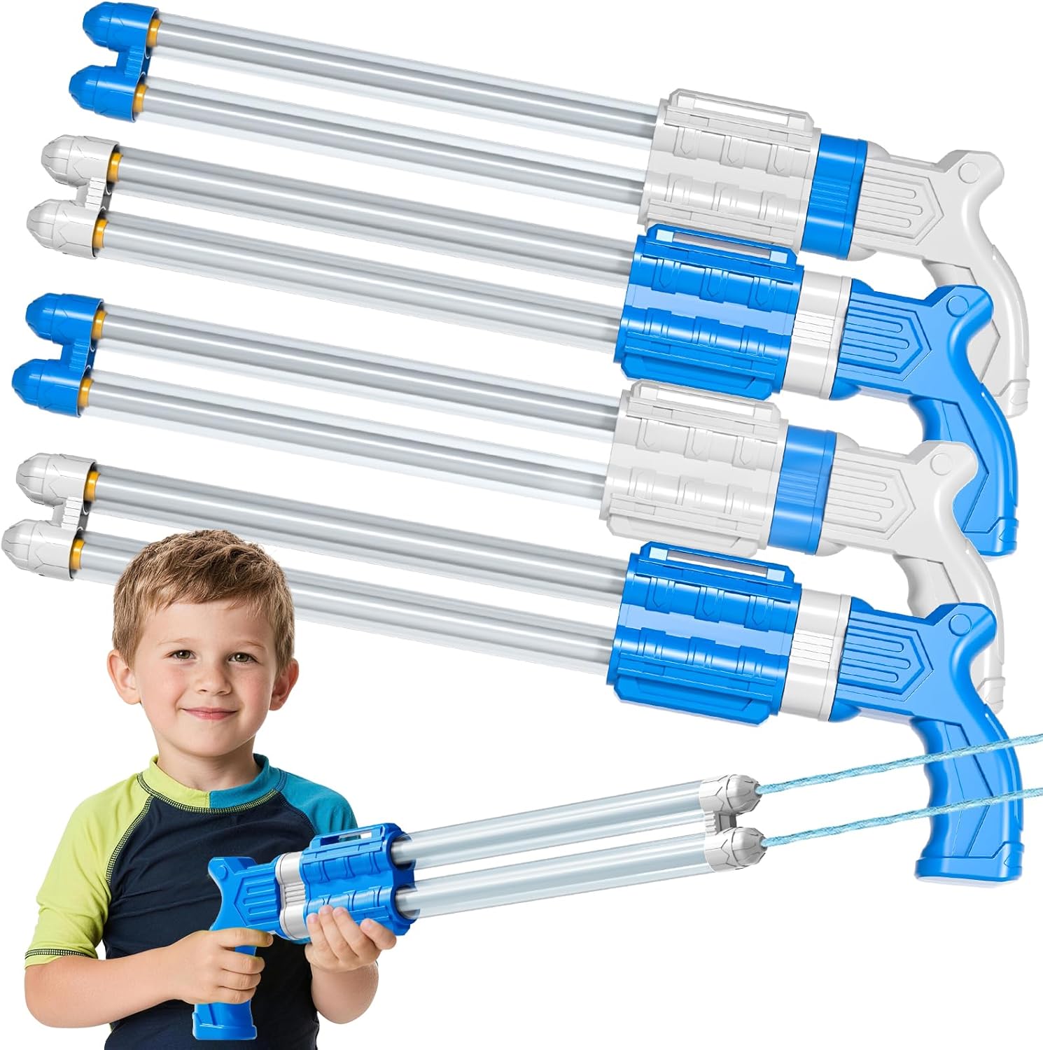 4 Pack of 3-Nozzle Squirt Gun, Water Squirter & Shooter for Kids Adults – Bulk Water Blaster Toys, Power Blaster Water Gun for Outdoor Play, Beach Toys Pool Squirt, Party Favors