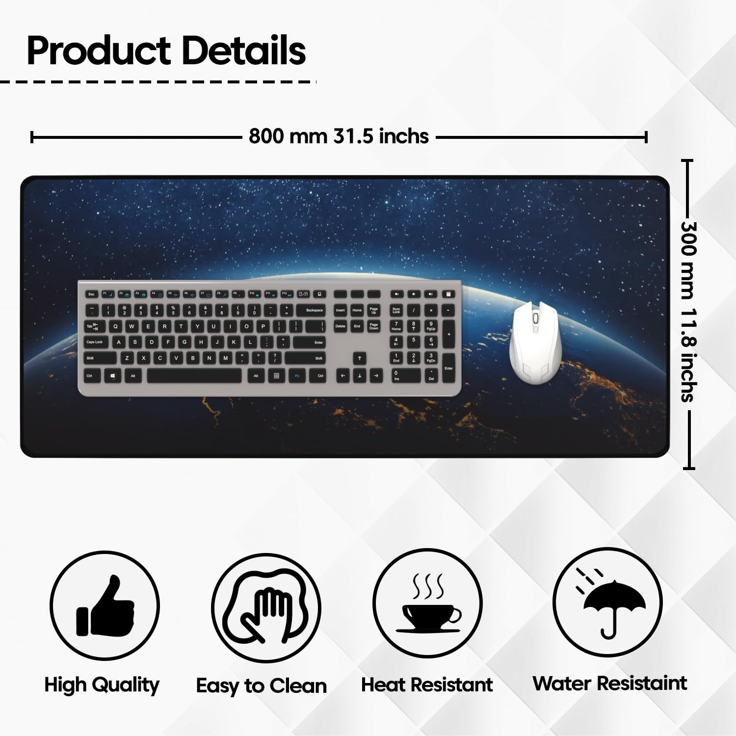 Sounce Earth Design Large Desk Mat 800x300mm, Non-Slip, Mouse Pad, Blue — Amazon image 3