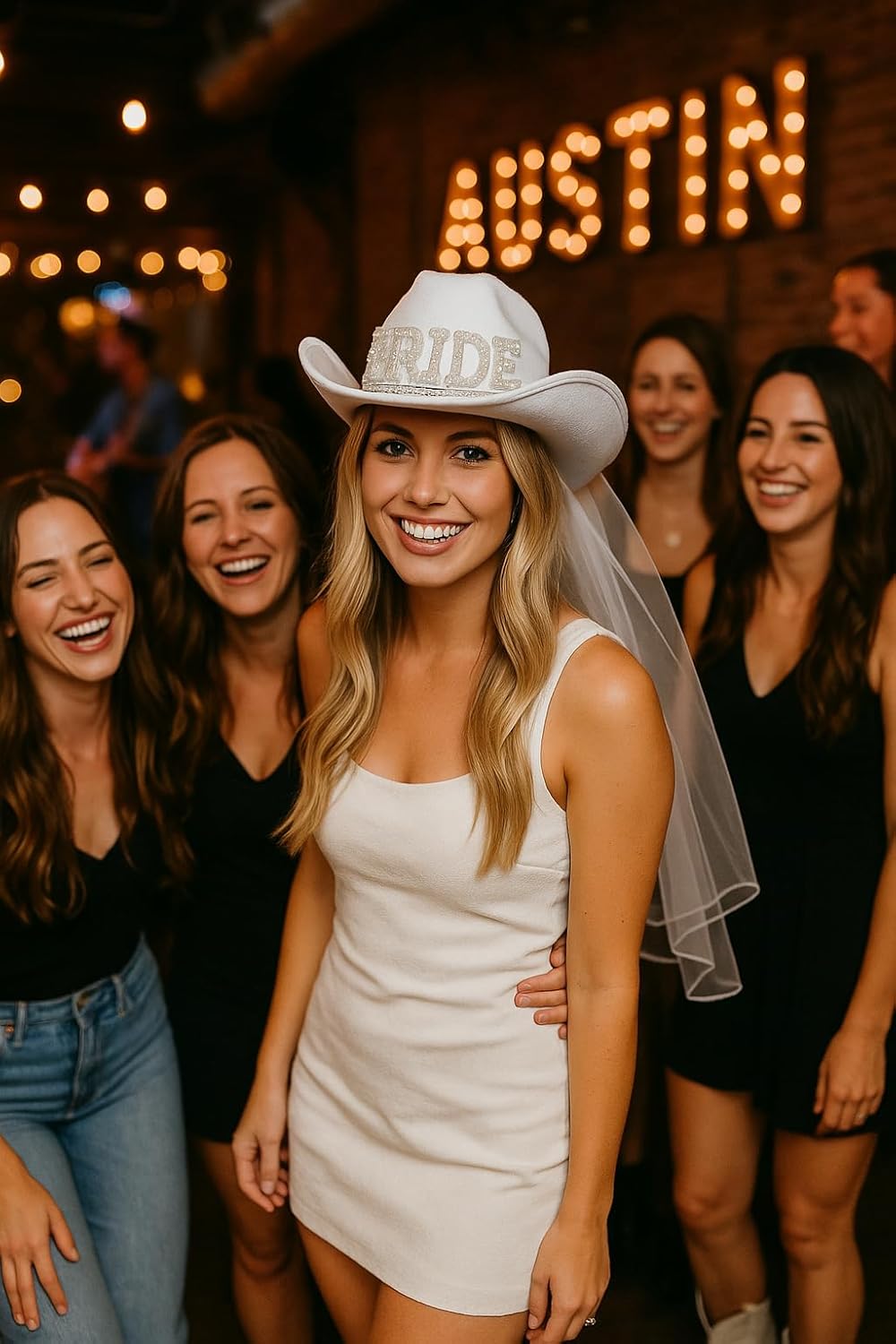 Nicky Bigs Novelties Bride Cowboy Hat Bachelorette, Bride Cowgirl Hat With Veil, Cowgirl Bachelorette Hats For Bridal Party, Bridal Cowboy Hat - Image 6