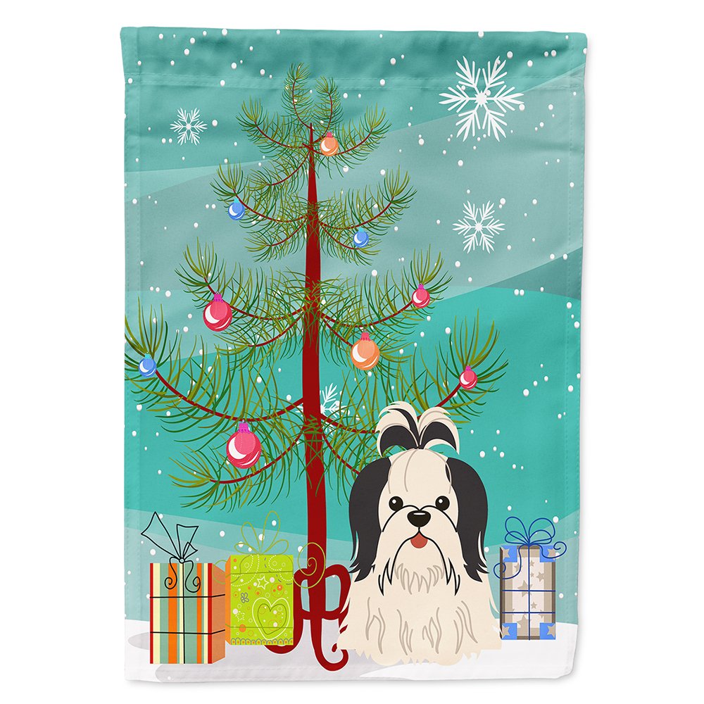 Caroline's Treasures Bb4213chf grand drapeau maison toile Merry Christmas Tree Shih Tzu