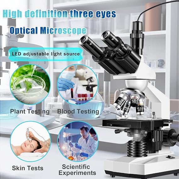 Trinocular Microscope 40X-5000X Magnification Laboratory Grade with Dual Mechanical Stage and HD USB Camera Microscopes for Adults(Adult Trinocular Microscope with Electronic Eyepiece)