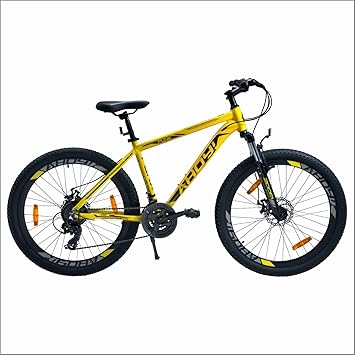 AHOY! Punk 21 Gear Mountain Cycle 26T | MTB Bicycle with Shimano Gear for (10-12 Yrs) (5.4-5.6 Ft Height) | Alloy Hardtail Mountain Bicycle for Men & Women (Yellow)