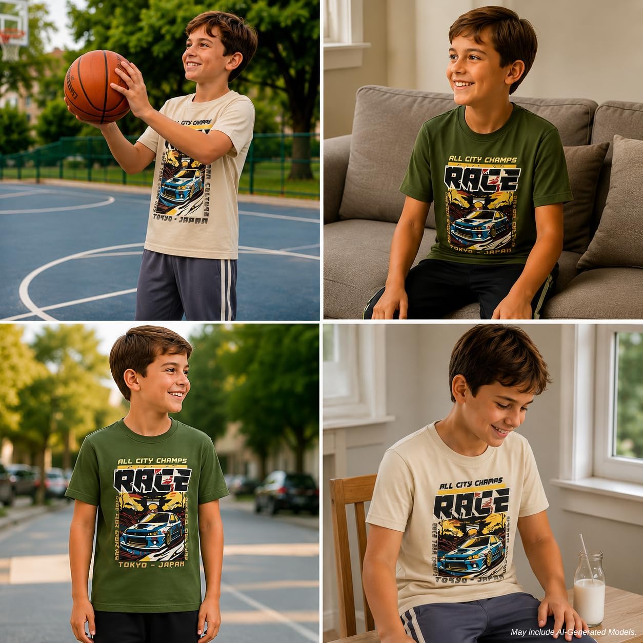 Pro Athlete Boys Sweatsuit Set - 4 Piece Short Sleeve Crewneck Athletic Graphic Tees and Tricot Jogger Sweatpants for Boys