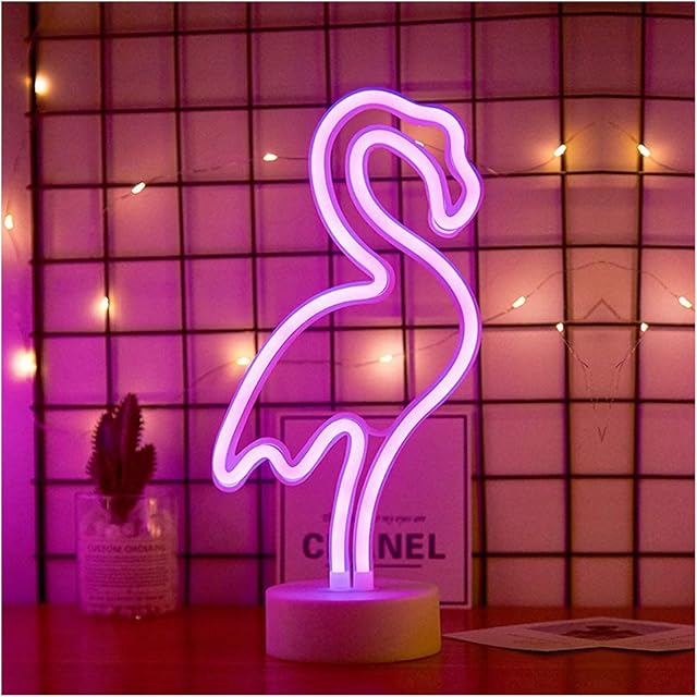 ENUOLI LED Flamingo Neon Light Signs Neon Signs Lamps Flamingo Neon Lights Room Decor Battery & USB Operation Night Lights with Pedestal Pink Neon Signs Light up Bar Bedroom Party Christmas
