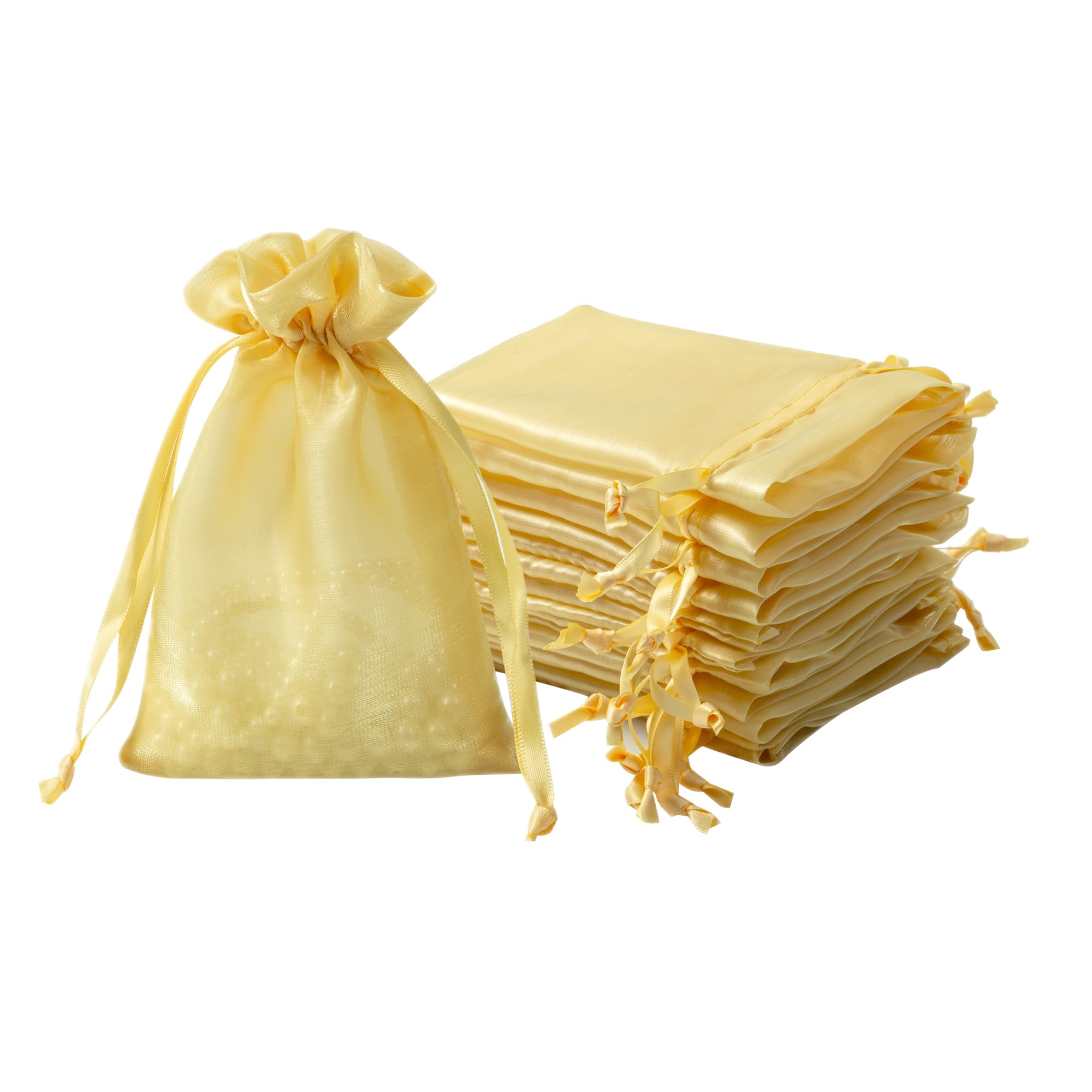 QIANF 20 Pcs Gold Small Organza Bags 4X6 inch for Wedding Favors with Drawstring, Mini Mesh Gift Bags Jewelry Pouch for Candy Bridal Shower Party Favor Baby Shower Christmas