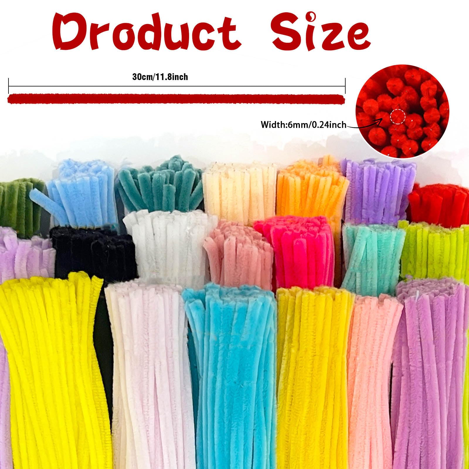 URADIART Lot de 1 000 cure-pipes en chenille de couleurs assorties pour loisirs créatifs, décorations scolaires (6 mm x 30,5 cm)