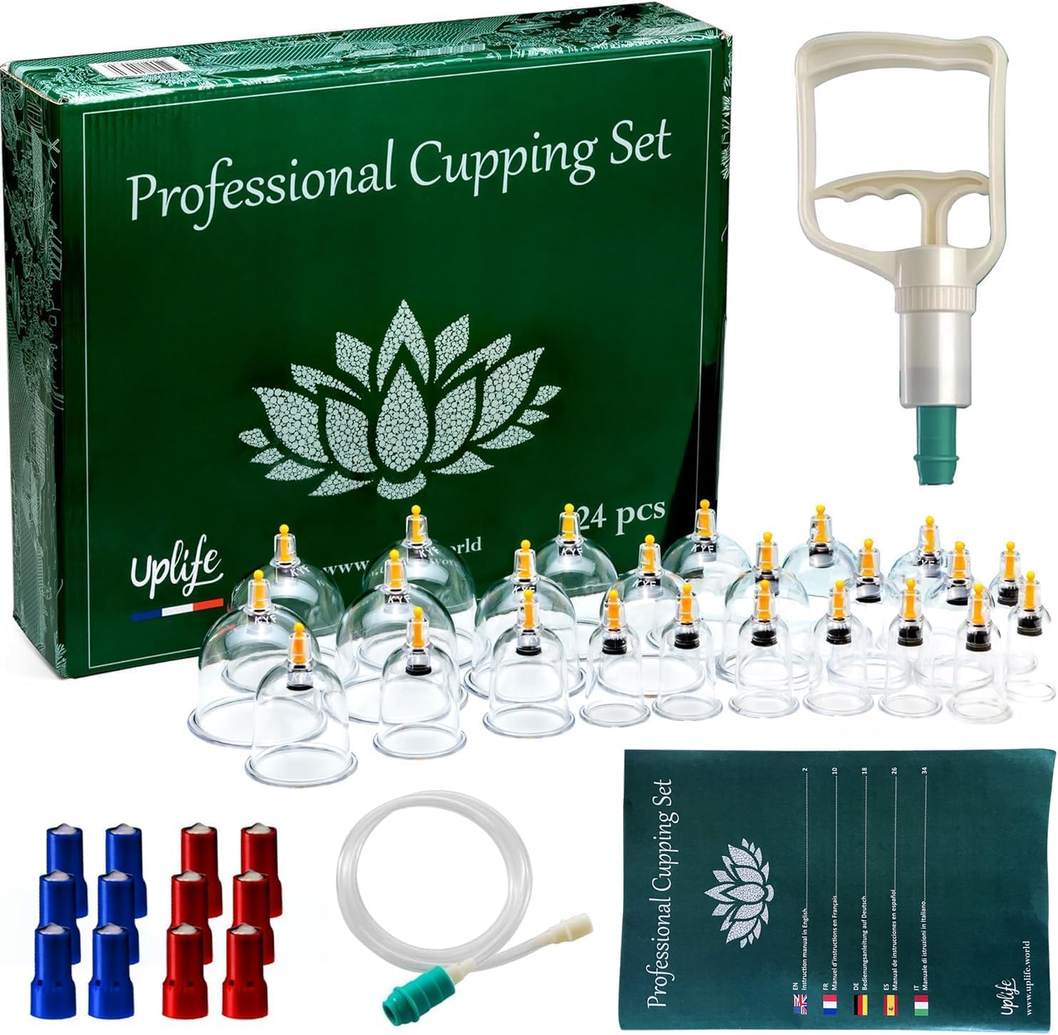 Uplife Cupping Therapy Set - 24 Suction Cups for Body, Muscle, Neck and Back Pain Relief - Anti Cellulite Massage Hijama Kit