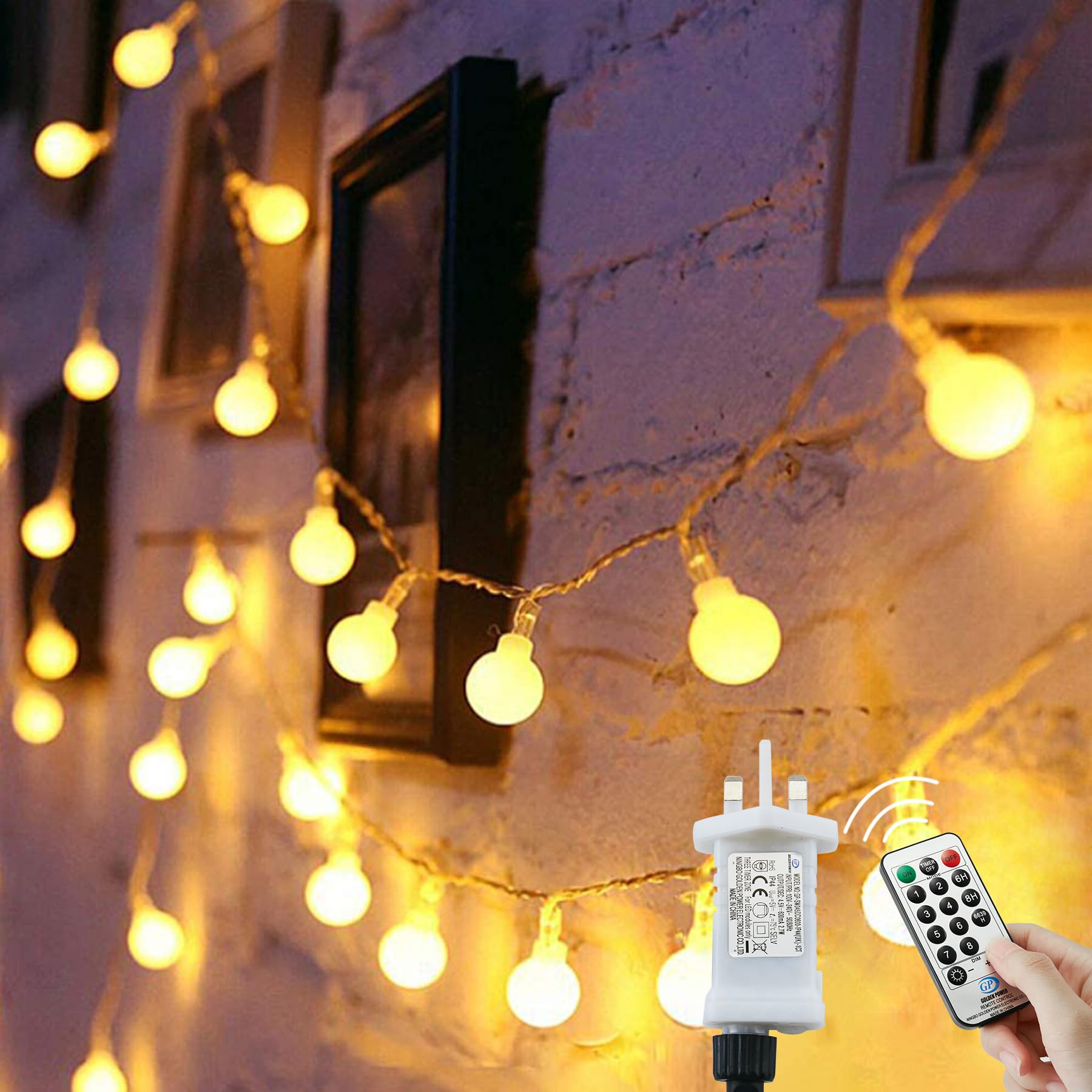 Augone Globe String Lights Waterproof, 23M/75Ft 200 LED Fairy Lights Plug in, 8 Modes Christmas Light Outdoor/Indoor, Garden Lights for Patio, Gazebo, Party Decorations (Warm White, 200LED)