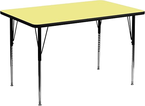 Flash Furniture Wren - Mesa de actividades laminada térmica rectangular amarilla de 30 pulgadas de ancho x 48 pulgadas de largo, patas ajustables en