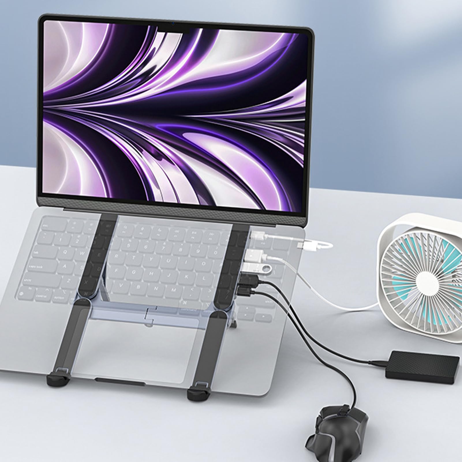Laptop Docking Stand Base in Lega di Alluminio con USB HUB e Supporto per | Holder Portatile per Laptop Per Casa Ufficio Scrivania Viaggio Business e