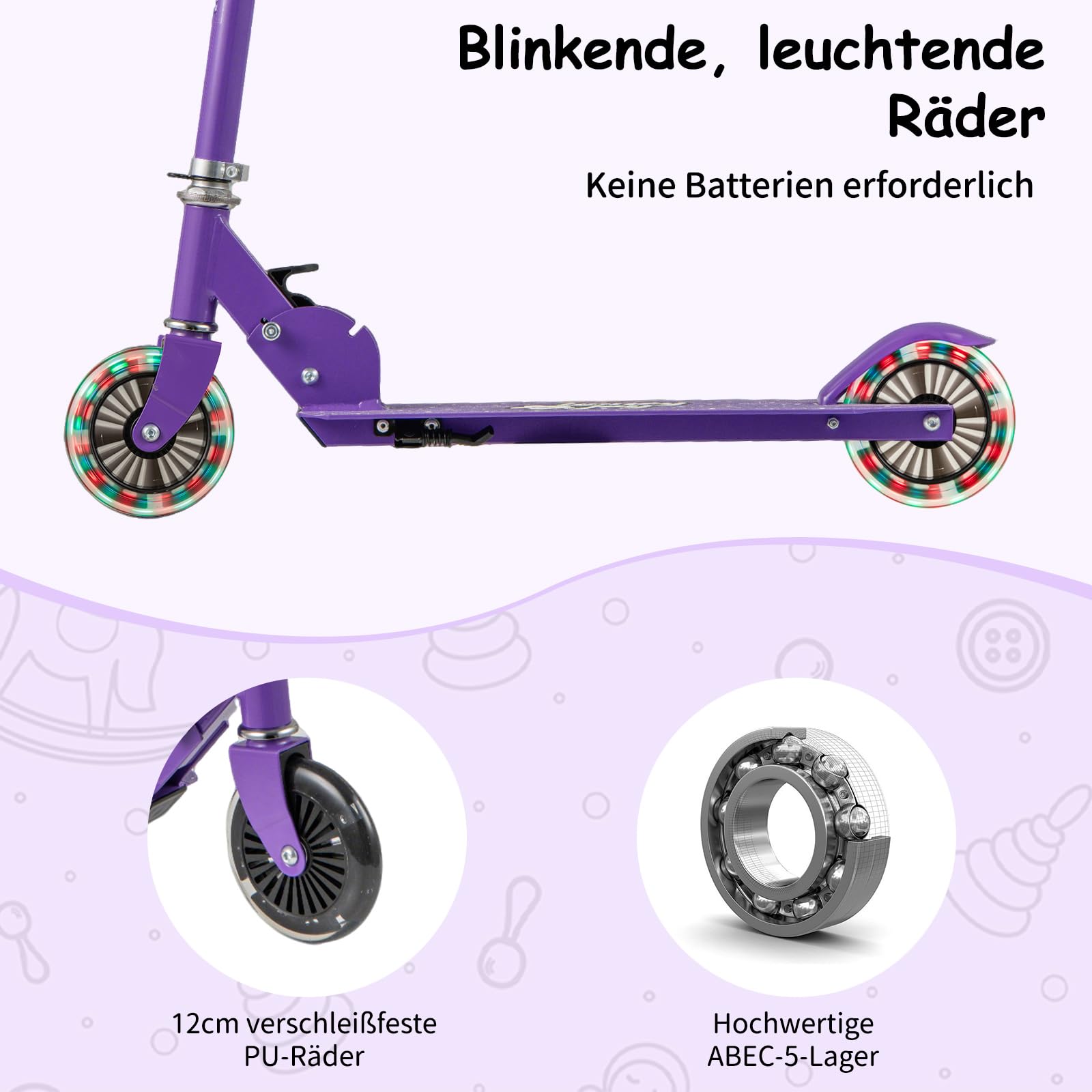 COSTWAY Scooter Kinder Roller, Tretroller mit LED-Räder, Klappbar Lenker, Höhenverstellbar Kinderroller Cityroller Kickscooter für Jungen und Mädchen ab 3 Jahren