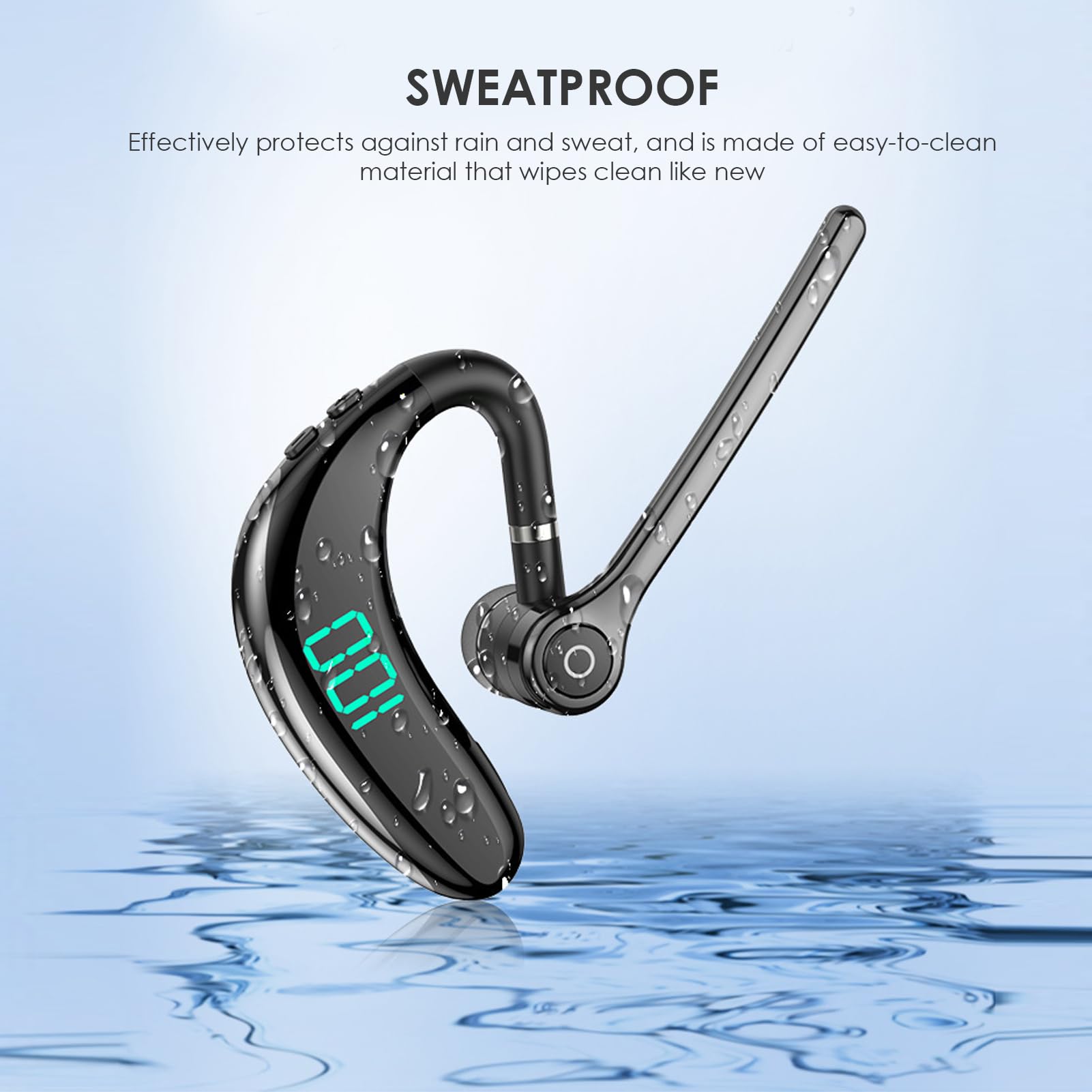 Bluetooth-Headset, Einohr-Bluetooth 5.3-Headset, Kabelloses Headset mit Geräuschunterdrückung, Dual-Mikrofon, LED-Anzeige, für Fahren, Sport