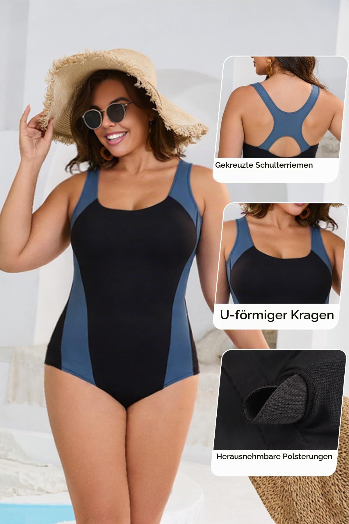 SHEKINI Einteilige Badeanzug Damen Bauchweg Athletic Bademode Große Größen Racerback Sport Badeanzüge Farbblock Swim Suit