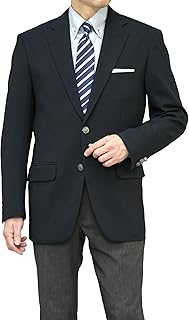 [スーツジャパン] 紺ブレザー メンズ メタルボタン 金・銀釦 シングル 2つボタン ビジネス レギュラーフィット 出張 ゴルフ 剣道 審判 制服 旅行 ブラック ss-navyjkt-s-di