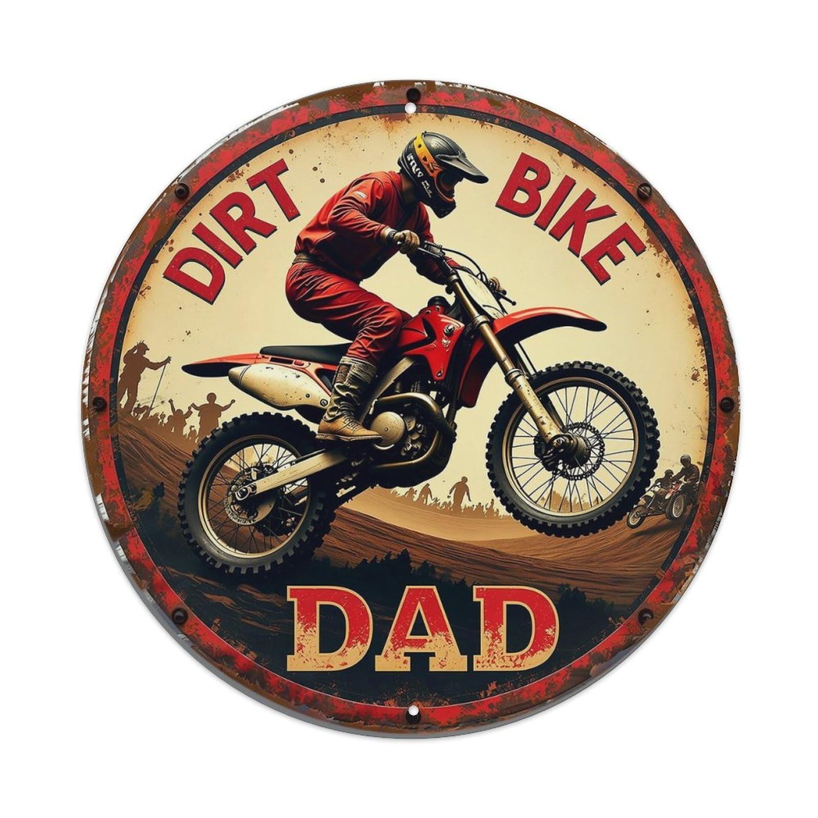 Dirt Bike Rider Dad Sign Vintage Round Tin Sign Retro Metal Wall Decor Metal Poster, Home Bar Garage Cafe Wall Art Decoration 8x8Inches