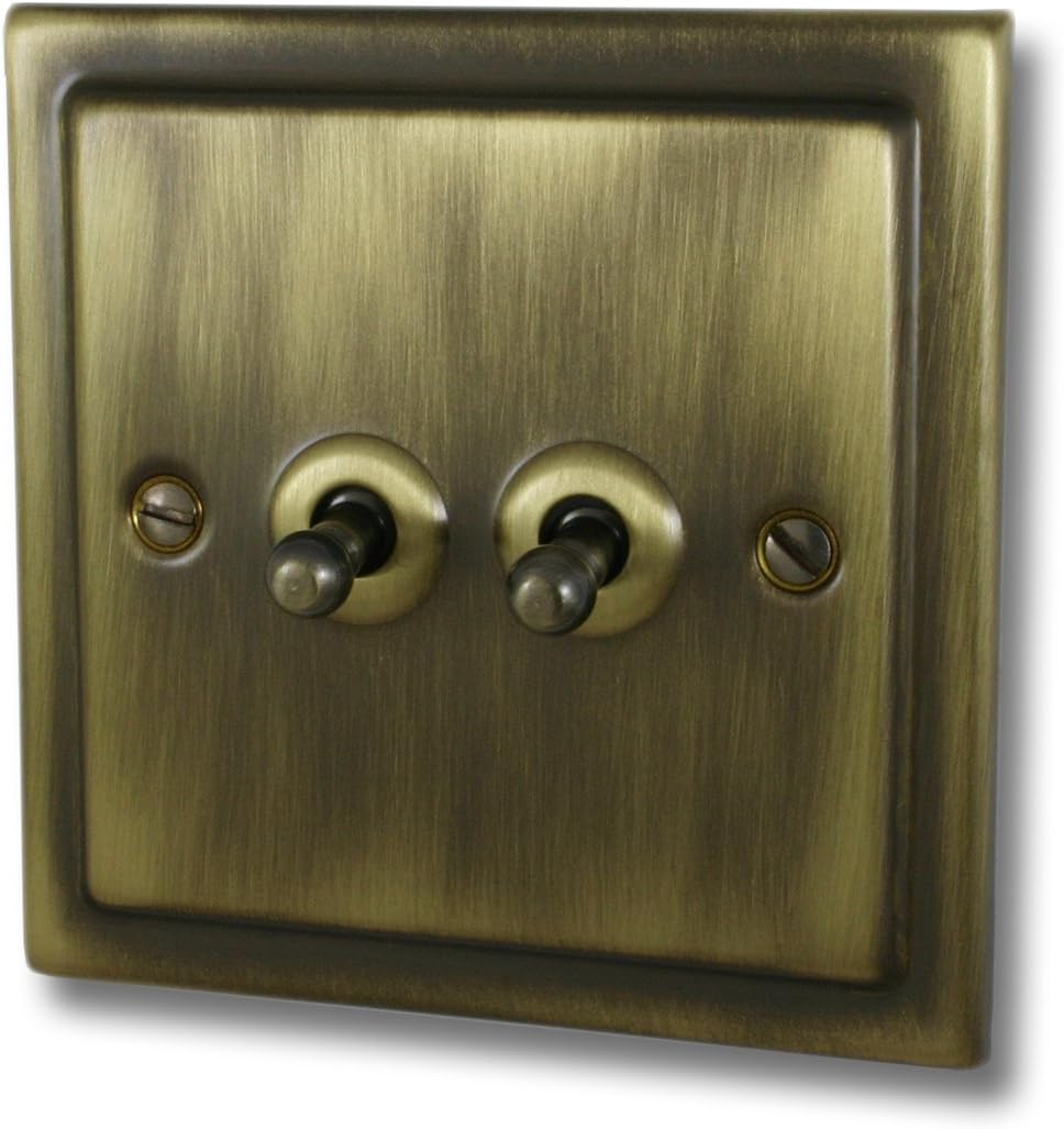 Toggle Dolly Light Switch 2 Gang Victorian Antique Brass 10 Amp 2