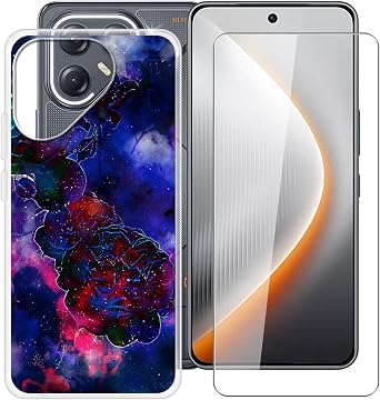 Clear Case for Tecno Pova 7 Ultra 6.67" with 1 x Tempered Glass Screen Protector, Slim Soft TPU Shockproof X Anti-Scratch Phone Cover for Tecno Pova 7 Ultra - Mist Rose