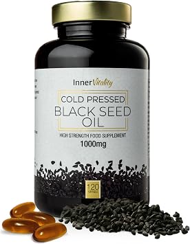 Black Seed Oil 120 Double Strength Capsules - Premium Cold Pressed Virgin Oil, High Strength Thymoquenine 3X% | 1000mg Softgels with Zero Additives Non-GMO Made in UK by Inner Vitality