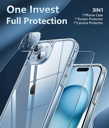 Miniatura 3 de FNTCASE Funda para iPhone 15 Funda protectora transparente delgada a prueba de golpes para teléfono celular  Anti amarillamiento a prueba de