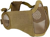 Vista 15 de AOUTACC Máscara de malla de airsoft plegable, máscaras de malla tácticas militares de nailon de media cara con protección para los oídos ajustables