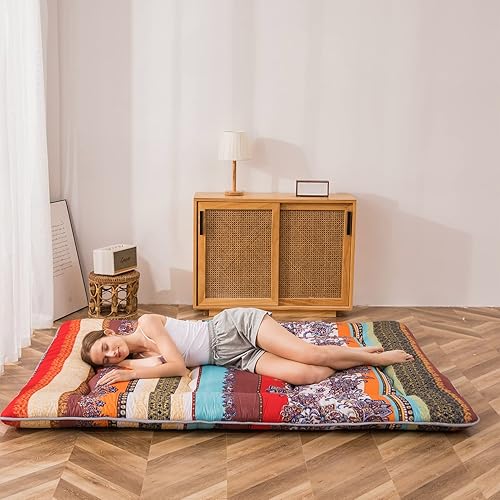 Miniatura 14 de Colchón futón japonés de piso gris constelación, de piso tatami, portátil, para acampar, para niños, sofá cama plegable enrollable con protector de