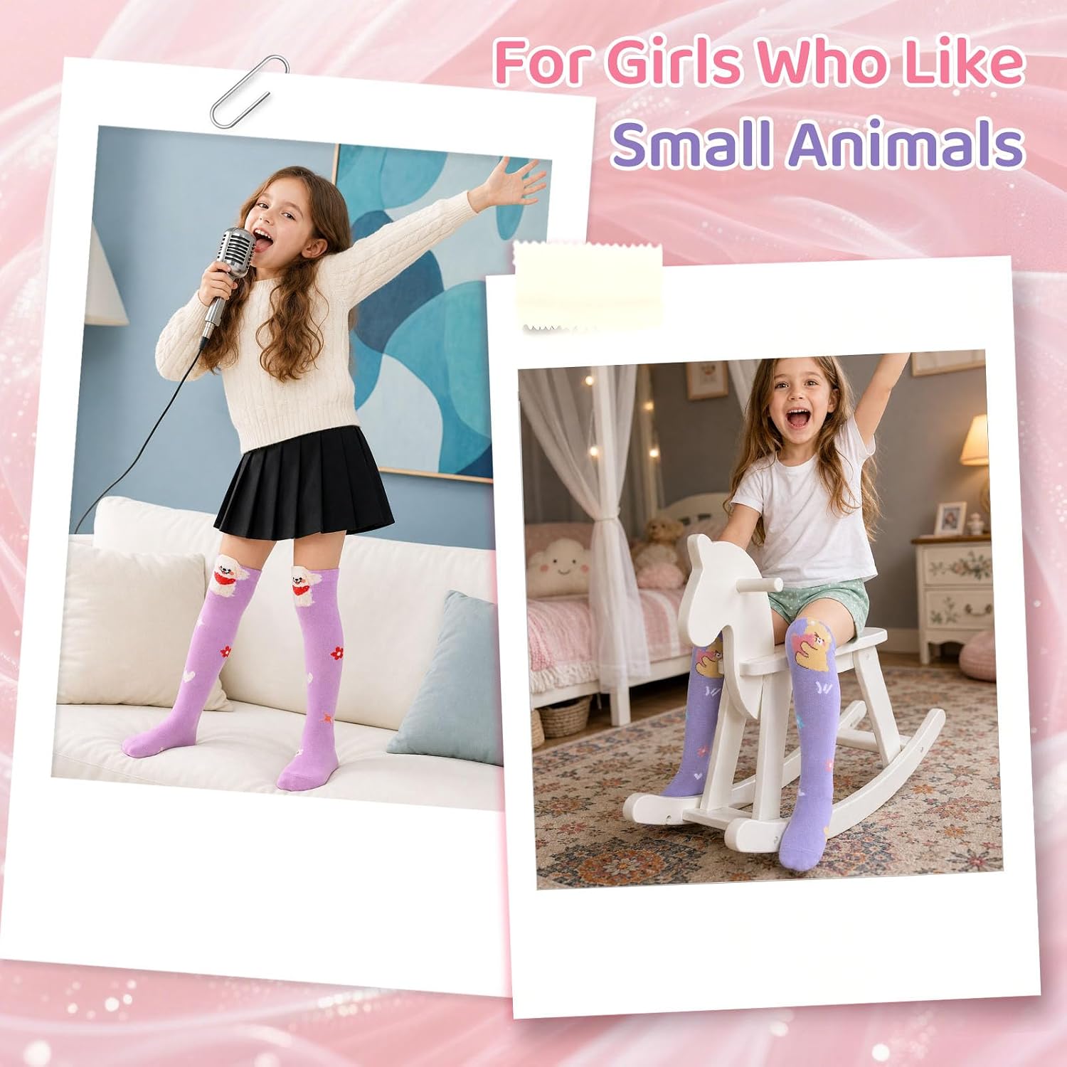 6 Pairs Girls Animal and Mermaid Pattern Cotton Knee High Socks | Cozy Warm Crazy Tall Socks With Fun Prints Fit Kids Ages 3 To 12 Perfect Daily Wear Holiday Birthday Gift For Girls