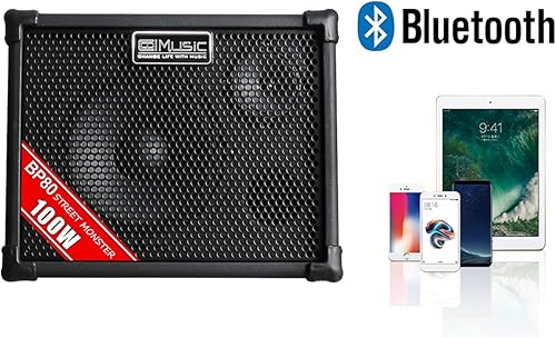 Miniatura 6 de Coolmusic BP80 amplificador a batería para guitarra acústica - altavoz Bluetooth portátil 100W, 6 entradas, ecualizador de 3 bandas, negro