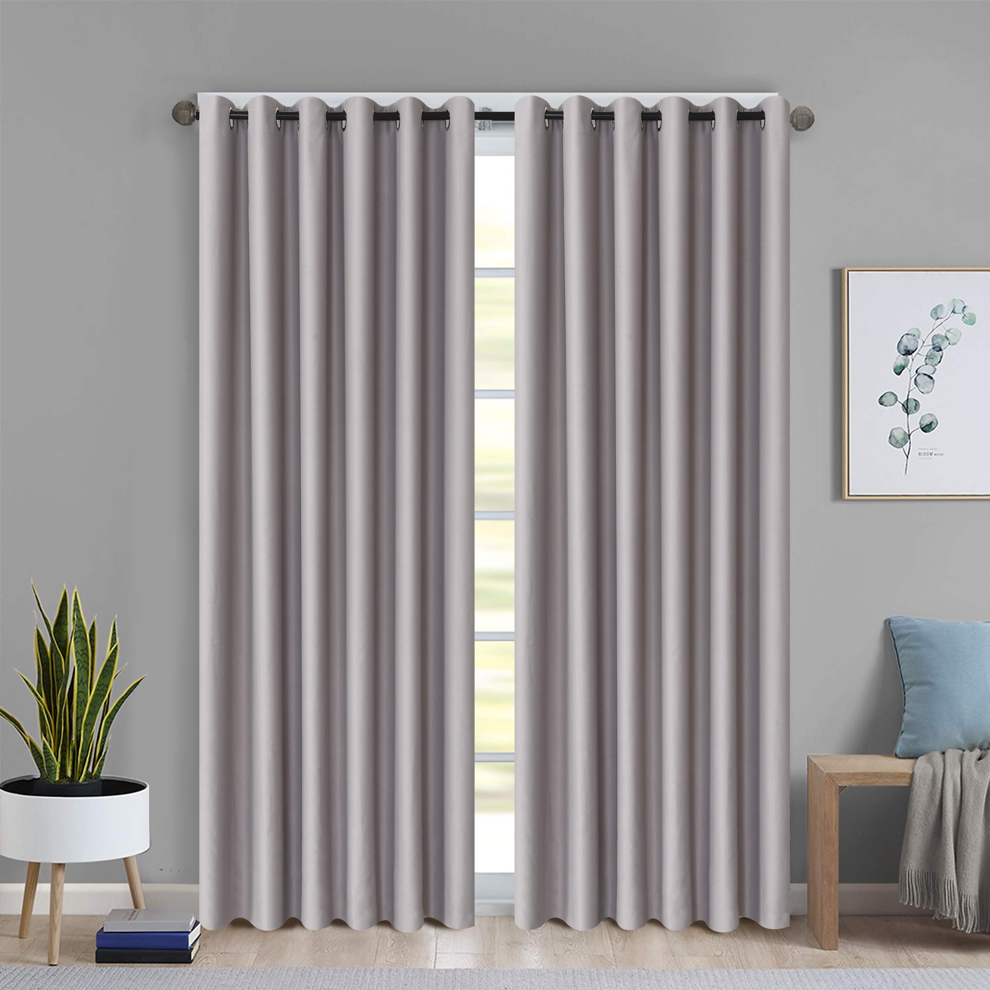 ROOEE Insulated Heavy Thick Thermal Blackout Curtains Eyelet Ring Top Pair – Ideal for Living Room, Bedroom, Guest Room and Kids Bedroom (Silver, 66" Wide x 72" Drop) — image 1