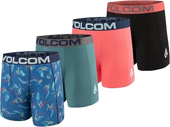 Volcom Mens Boxer Briefs Poly Spandex Performance Boxer Briefs Underwear with Comfort Flex Side Panel-Offers Enhanced Breathability and Sleek Modern Look Navy/Cyan/Coral/Black, Small
