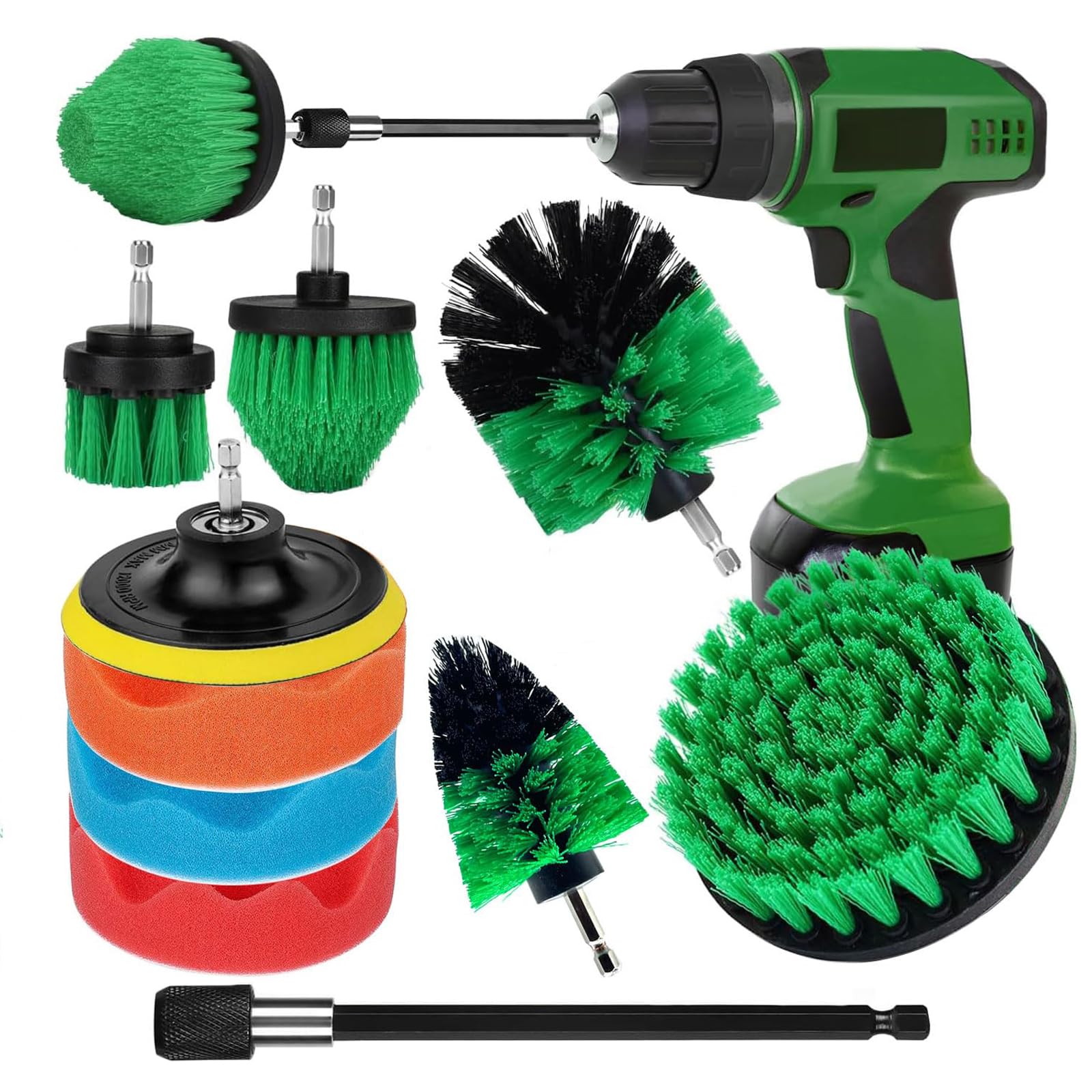 10Pcs ABS Plastic Power Scrubber Brush Attachment Set for Floor, Kitchen, Car (Green, Drill Not Included)-image-34