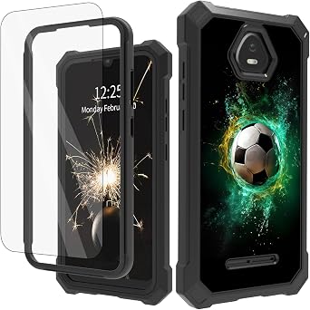 Case for Schok Volt SV55 with Tempered Glass Screen Protector, Full-Body Protective Shockproof Rugged Bumper Durable Phone Cover Case for Volt SV55, Green Fire Football
