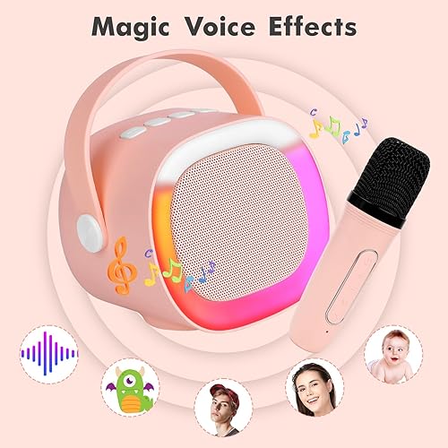 Miniatura 3 de ALLOMN Mini máquina de karaoke para niños, altavoz Bluetooth portátil con luces LED RGB, juego de altavoces de micrófono con micrófono inalámbrico