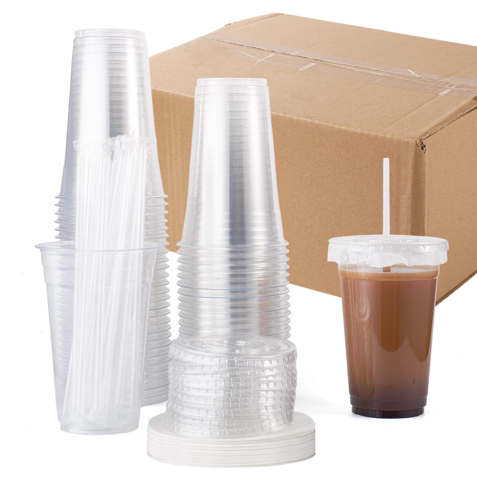 Juego de 50 tazas de café desechables de 567 g con tapa y pajita