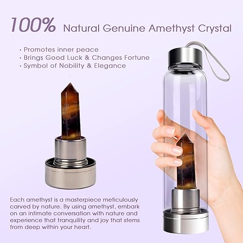 Vista 17 de ChezMax Botella de agua de cristal con centro de cristal natural A - Cristal rosa