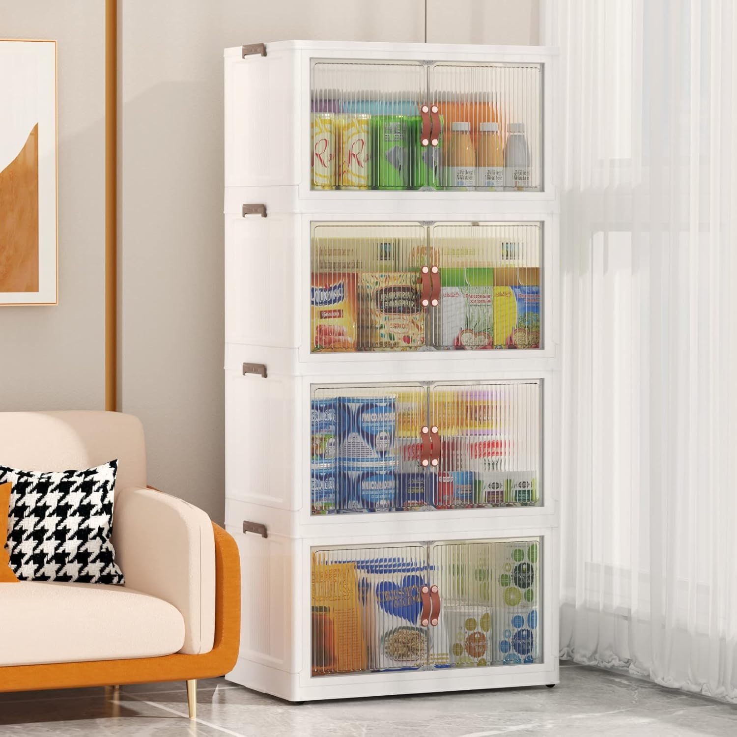 4 Pack 19.5 Gal Folding Storage Bins with Lids, Closet Organizers and