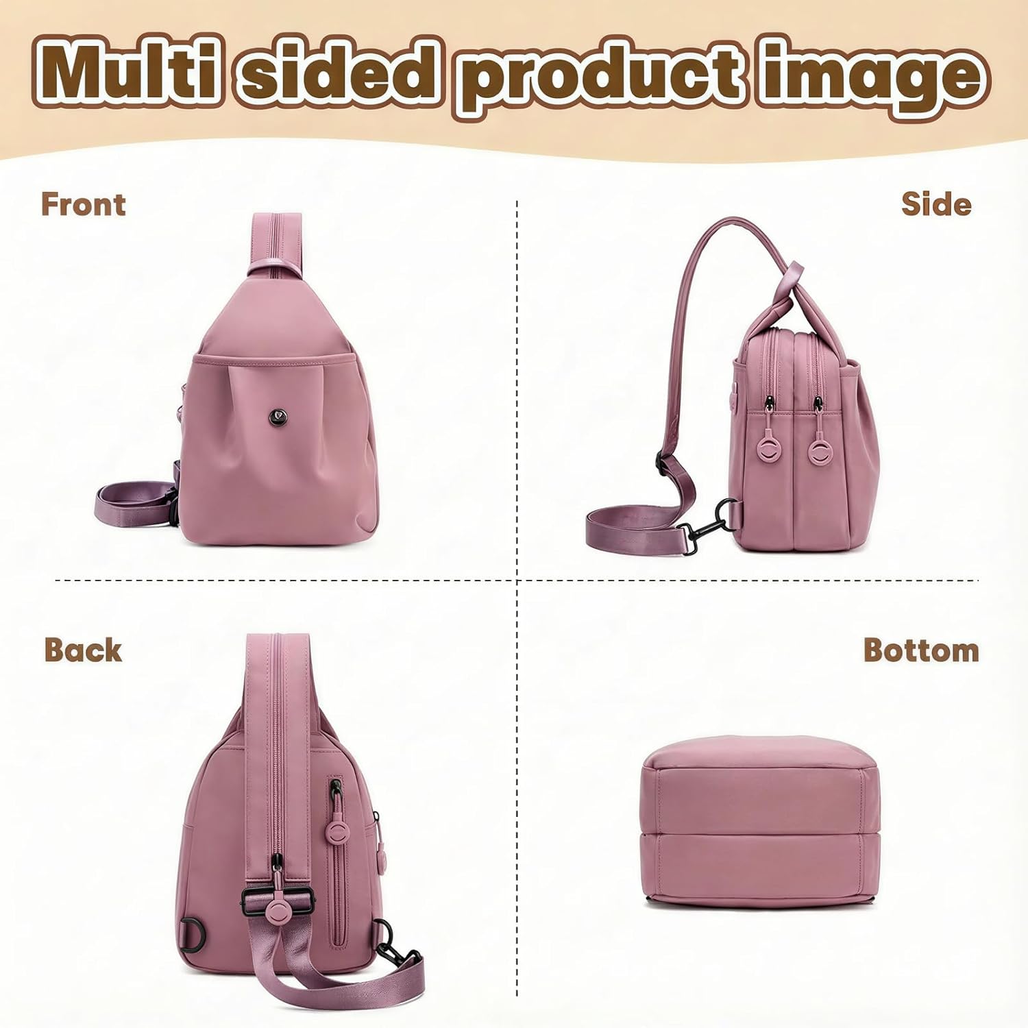Waterproof 2-Way Mini Commuter Bag, Multi-Compartment Oxford Small Backpack, For Women, Collegeman, Commuter, Travel with Anti-Theft,Three in One Multifunctional Convertible Design(pink)