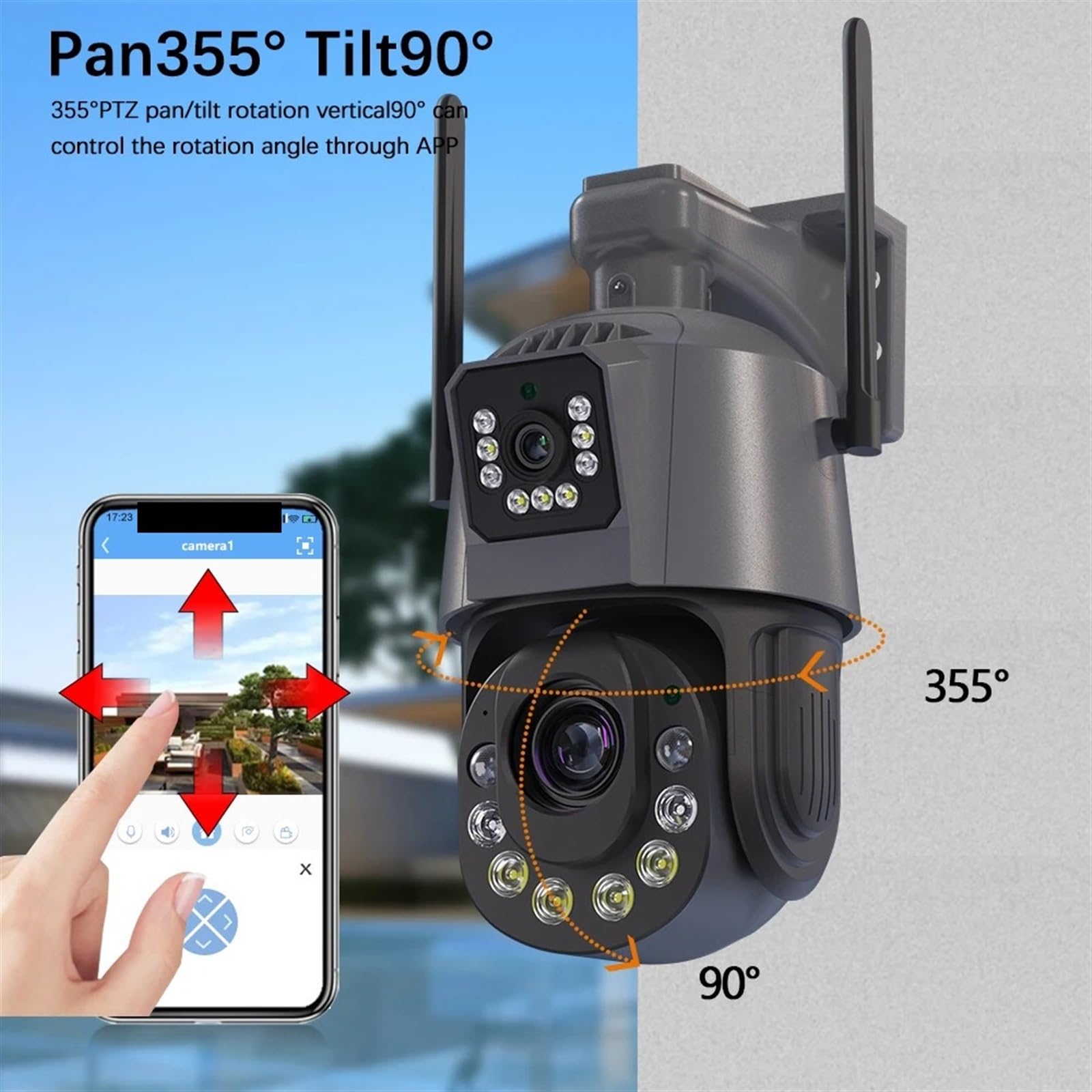 Zoom ottico 50X 6MP Telecamera IP esterna Doppia lente Audio bidirezionale Wireles CCTV di sorveglianza sicurezza Visione notturna a colori Installazione semplice(6MP NO SD Card)