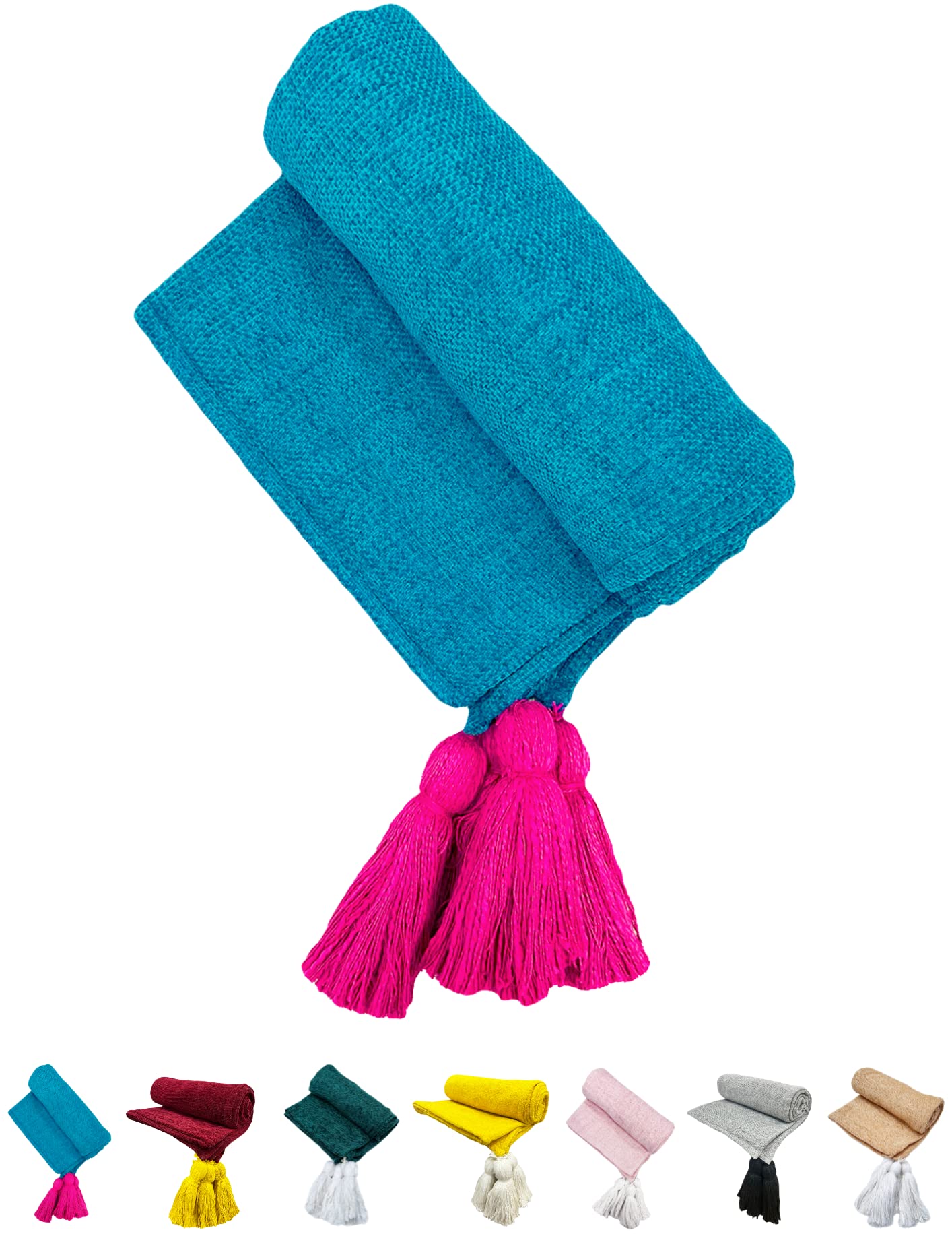 Fashion Throw chenille Sofa Throw, Throws For Sofa And Couch, Sofa Throws For 3 Seater (Size : 130X165 Cm) (Turquoise Pink)-image-27