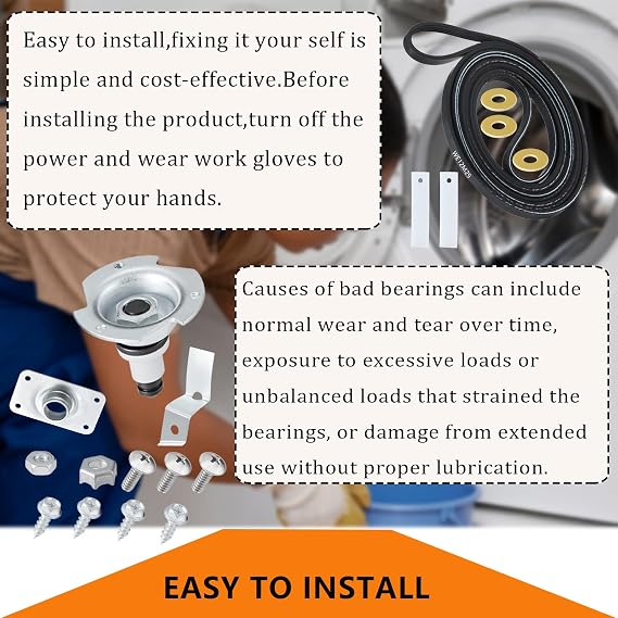 WE25X205 WE25M40 Dryer Drum Bearing Replacemnt Kit Contains WE12M29 Drum Drive Belt WE1M333 Drum Bearing Slide - Compatible With GE Hotpoint Replaces AP2619300,784658,PS267529