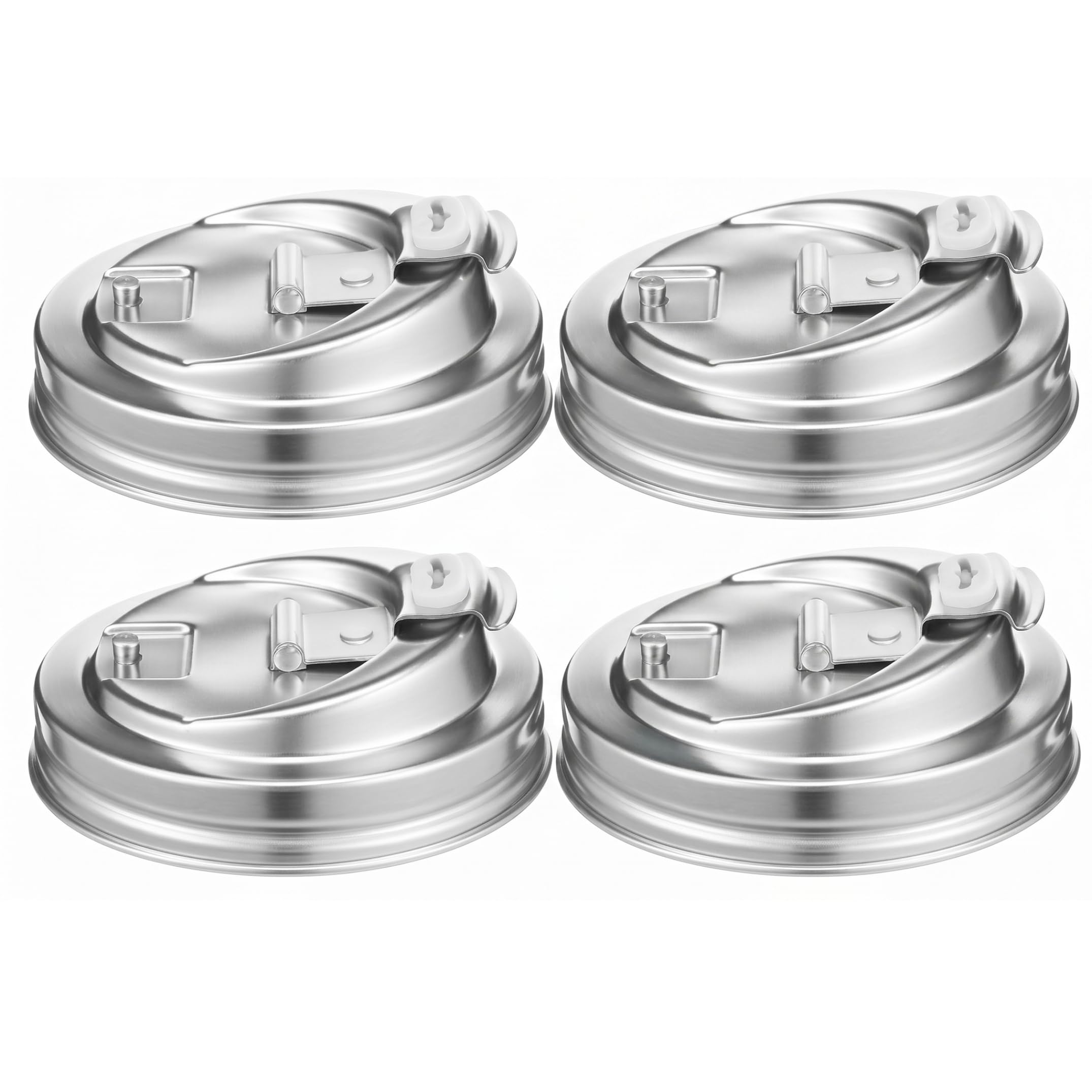 Bonalake Mason Jar Lid, 4 Pack Stainless Steel Mason Jar Pour Spout Lid, Airtight Silicone Seal, Smooth Pour Wide Mouth - Silver, 3.39 Inch Drinking Lids
