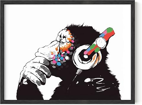 Banksy Chimp Wall Art - Graffiti Pop Art Poster for Teen Boys, 12x16, Unframed
